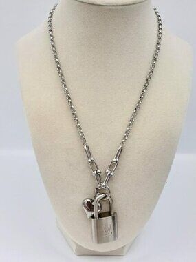 Authentic Louis Vuitton Padlock w/Unbranded Stainless Steel Plated Silver Chain